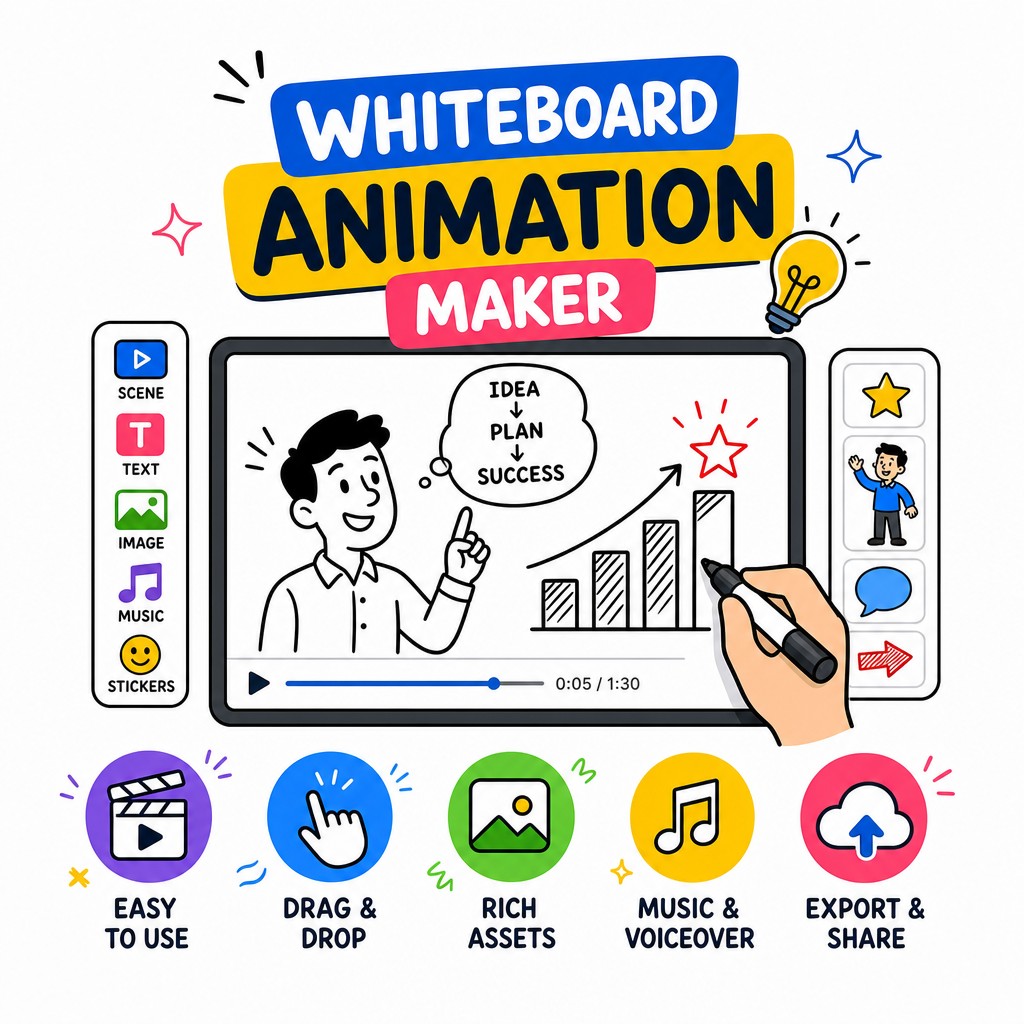Whiteboard animation video example showing characters and hand-drawn style graphics