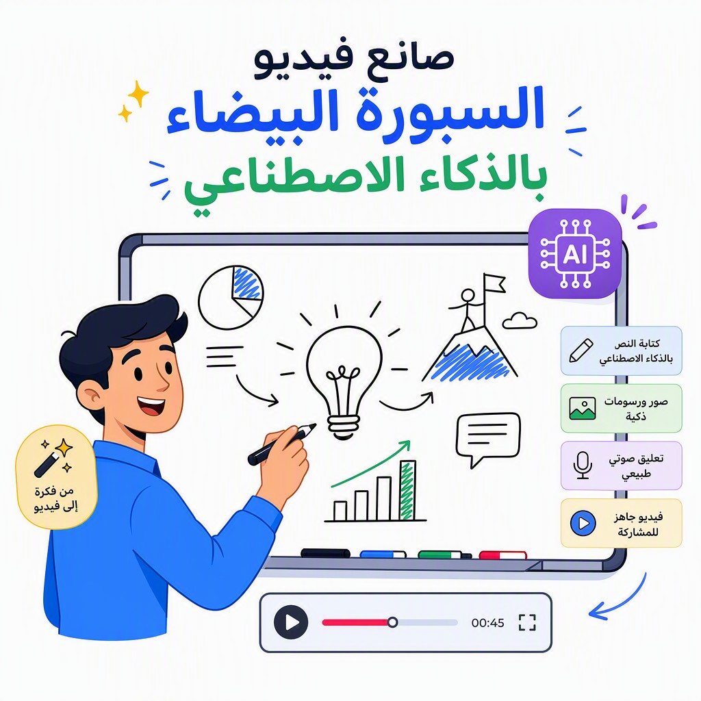 صانع فيديو السبورة البيضاء بالذكاء الاصطناعي – واجهة إنشاء فيديو رسوم متحركة احترافية