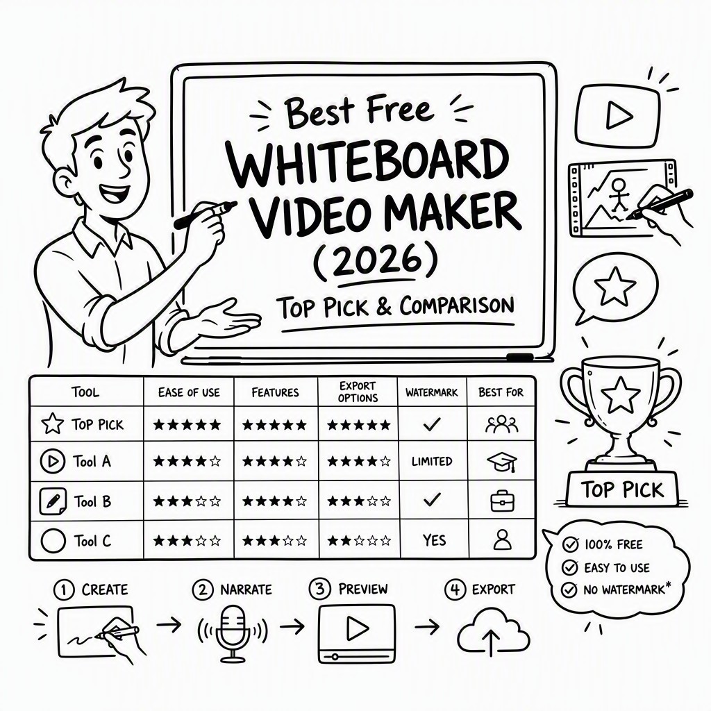 Best free whiteboard video maker interface showing AI-powered animation creation on whiteboard-video.com
