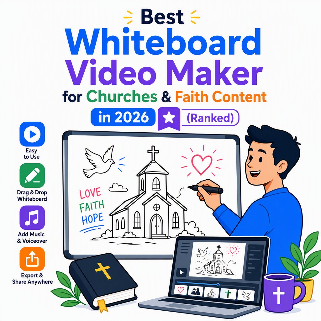 Best whiteboard video maker for churches showing AI-generated Bible story animation with hand-drawn illustrations