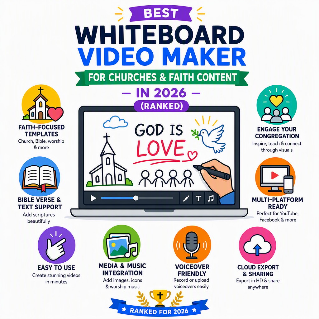 Best whiteboard video maker for churches showing sermon summary and scripture explanation in hand-drawn animation style