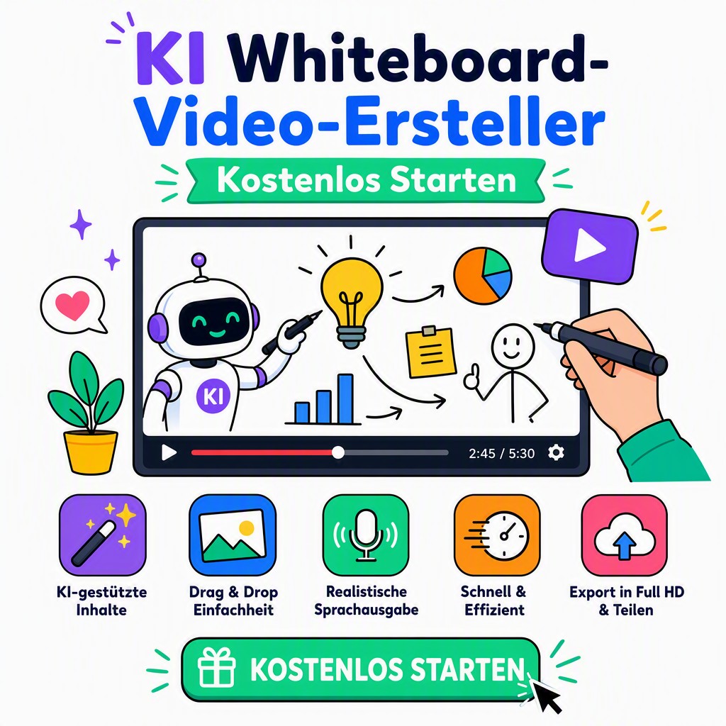 Whiteboard Animation Video – Handgezeichnete Illustrationen und KI-Voiceover im Szenen-Editor von whiteboard-video.com