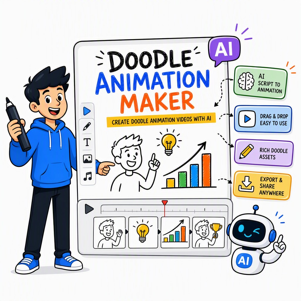 AI doodle animation maker interface showing hand-drawn doodle video creation