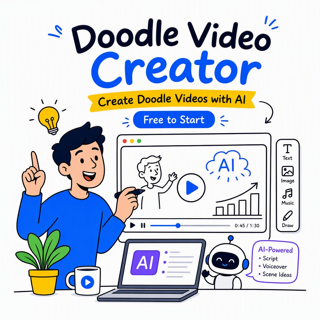 AI doodle video creator interface showing hand-drawn animation being generated automatically