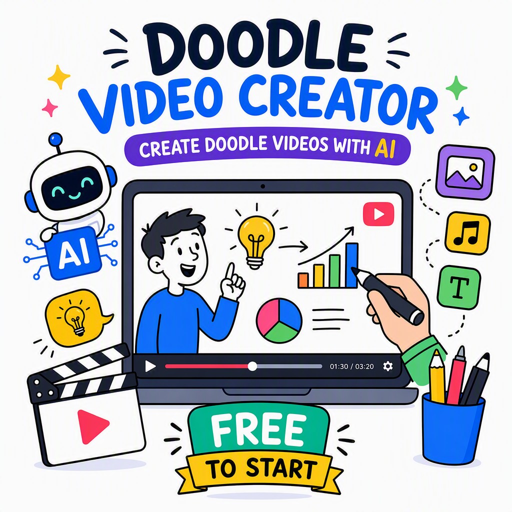 Example of a finished doodle video created with Whiteboard Video Maker showing hand-drawn characters and animated text