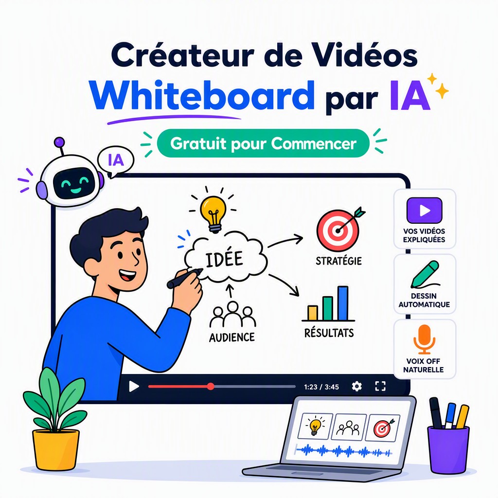 Interface du créateur de vidéos whiteboard par IA — tableau blanc animé généré automatiquement