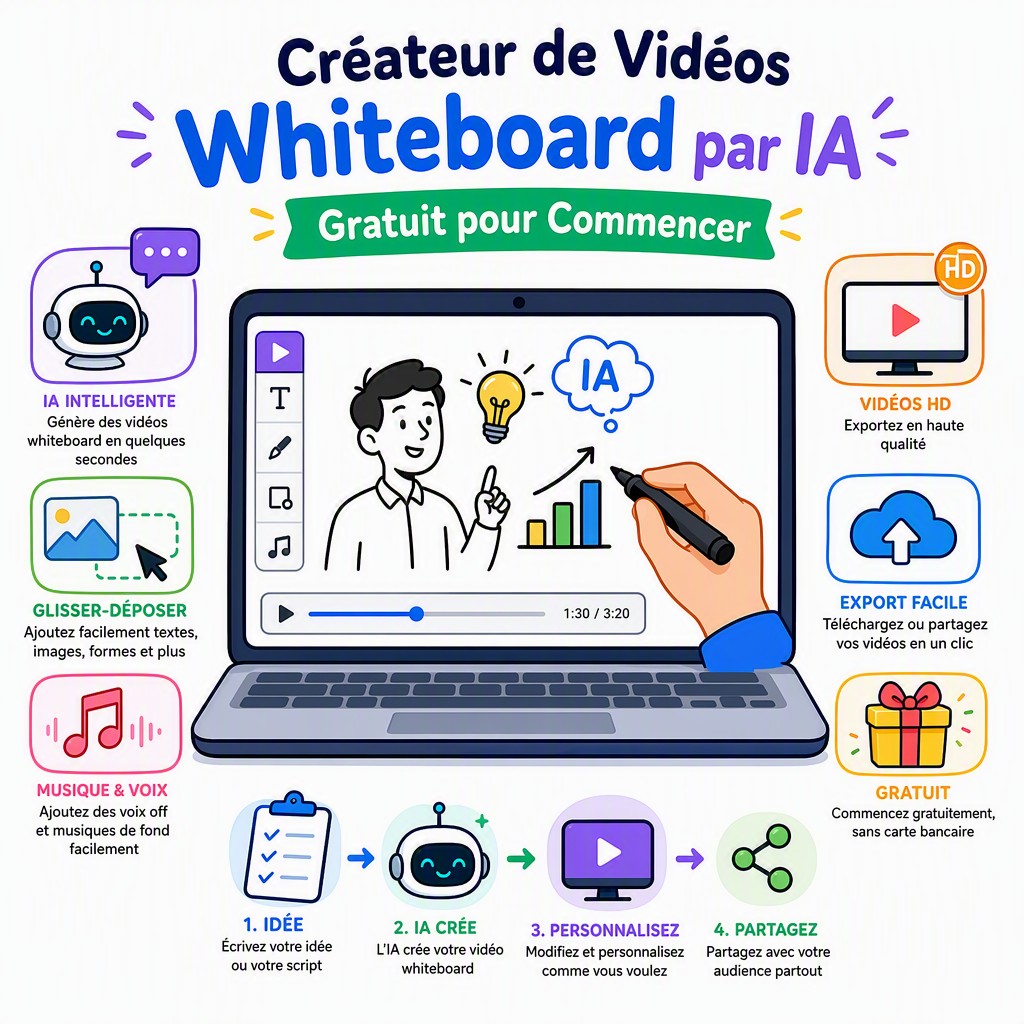 Exemple de vidéo whiteboard animée créée par l'IA — illustration dessinée à la main avec voix off naturelle