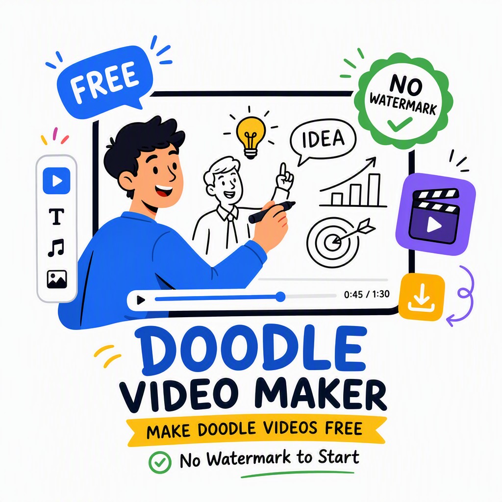 Free doodle video maker interface showing hand-drawn animation being created online