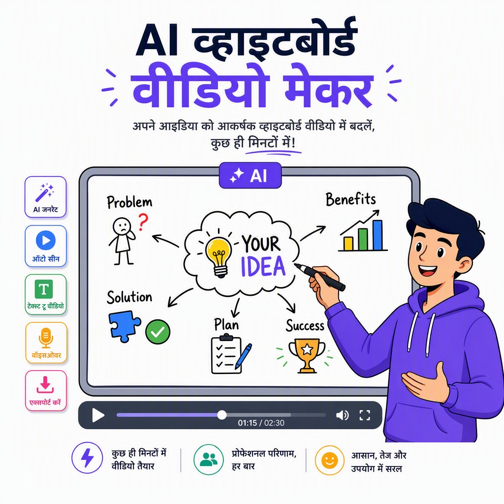 AI व्हाइटबोर्ड वीडियो मेकर इंटरफेस – प्रॉम्प्ट से whiteboard animation बनाएं