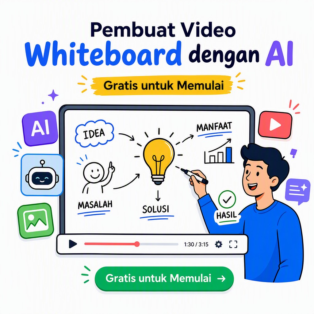Antarmuka pembuat video whiteboard AI dengan animasi tangan dan skrip otomatis