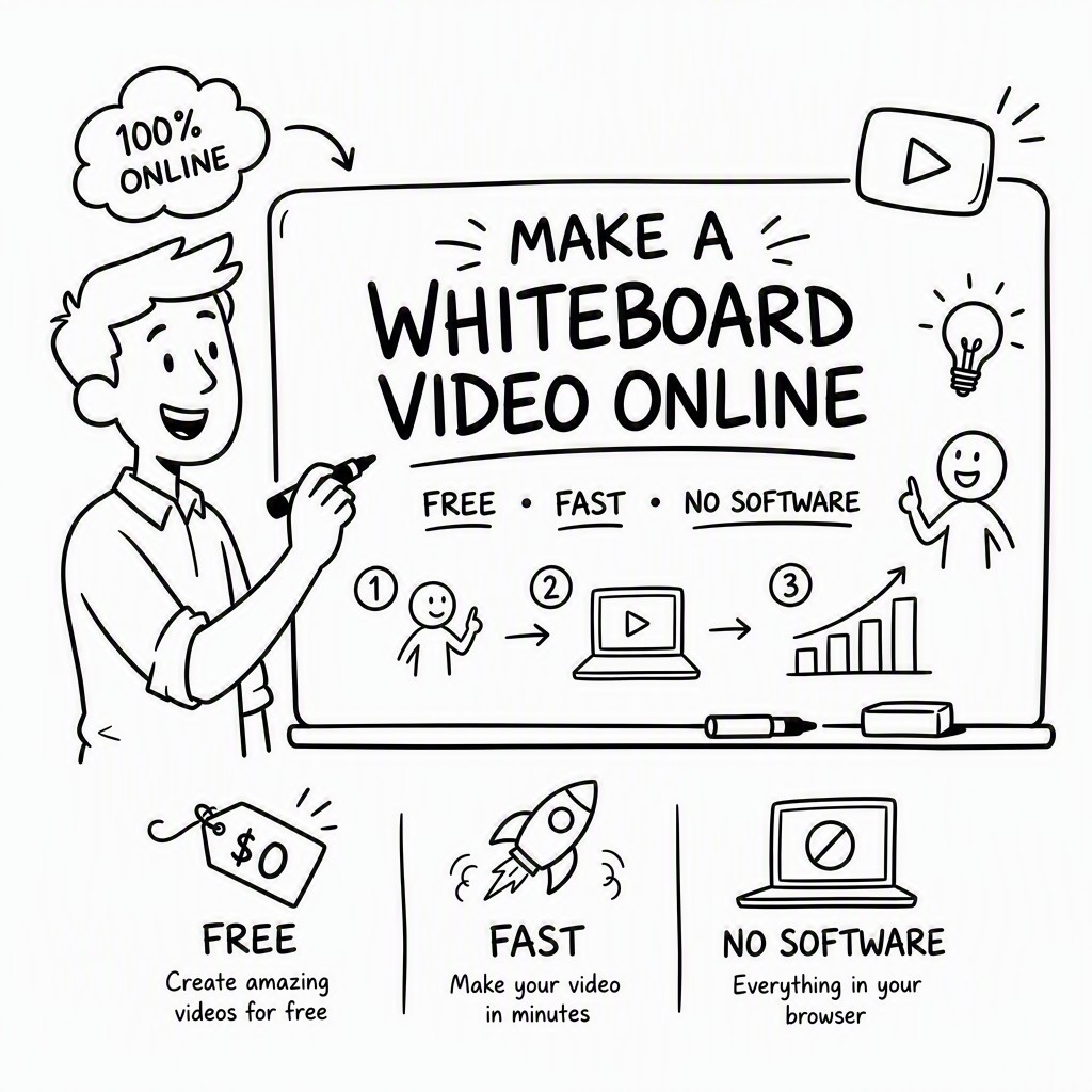 Make a whiteboard video online using the Whiteboard Video Maker interface — animated hand drawing on a digital whiteboard