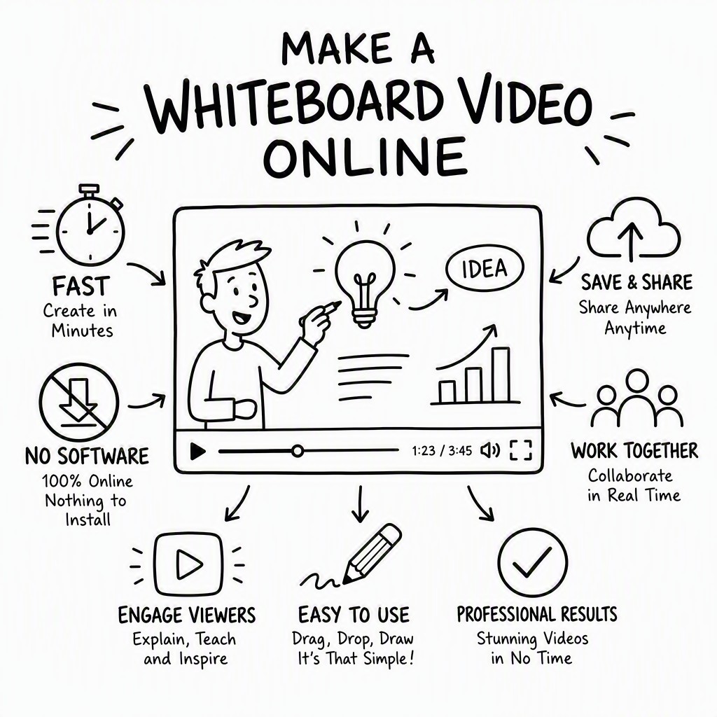 Comparison showing how to make a whiteboard video online without installing desktop software — browser-based whiteboard animation tool