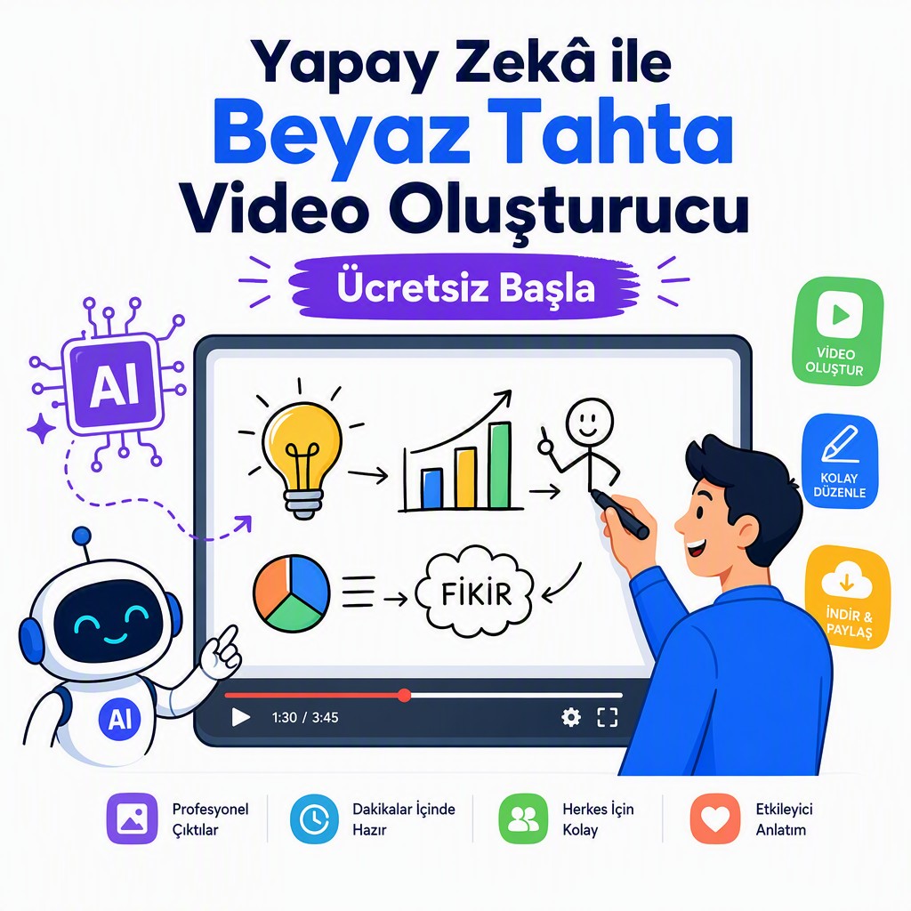 Yapay zekâ ile beyaz tahta video oluşturucu arayüzü — animasyon sahne düzenleyici