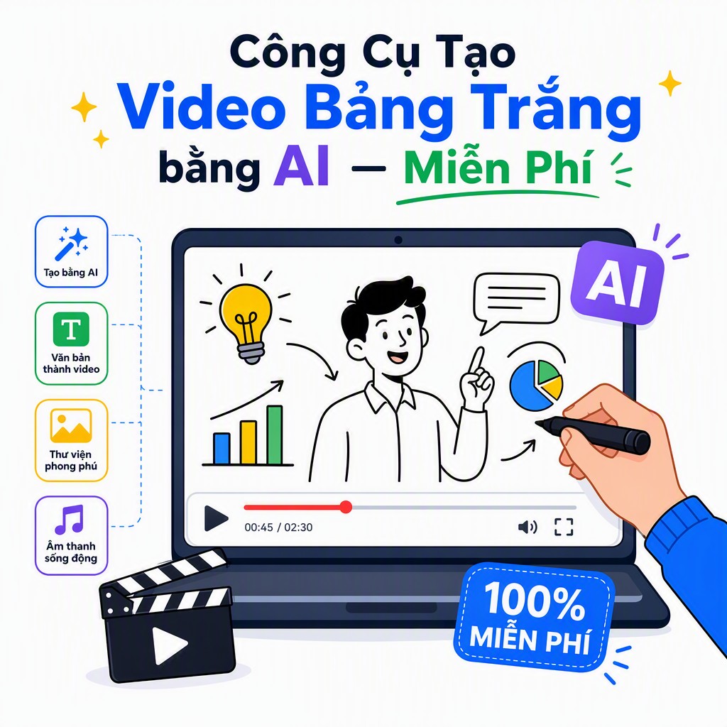 Công cụ tạo video bảng trắng bằng AI — giao diện tạo whiteboard animation tự động