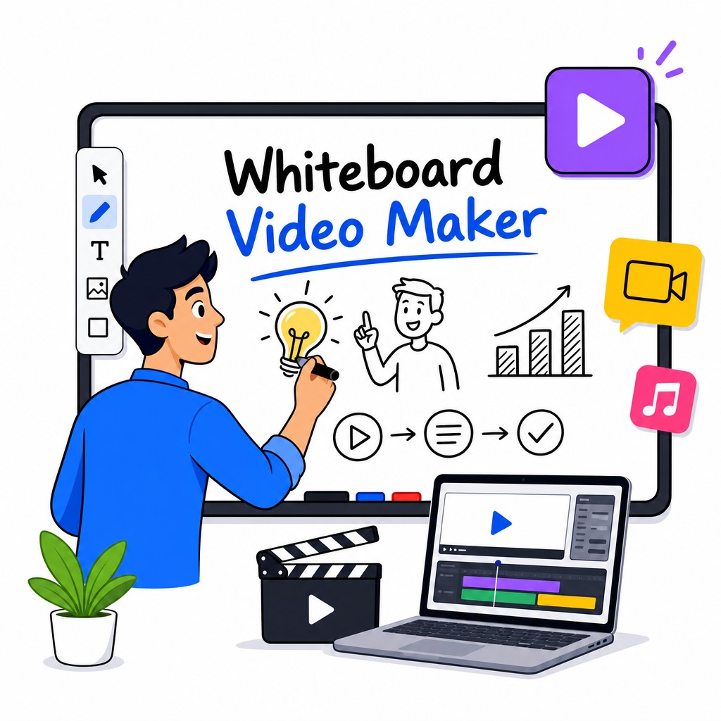 AI whiteboard video maker interface showing hand-drawn animation being generated from a text prompt