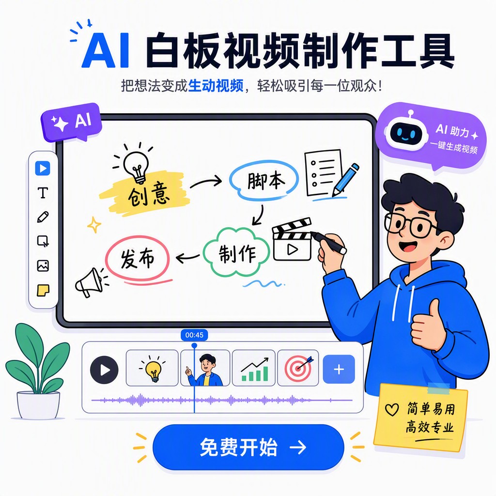 AI 白板视频制作工具界面——输入提示词自动生成白板动画视频