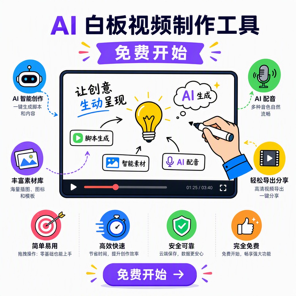 白板视频制作示例——AI 自动生成手绘动画场景与脚本配音效果